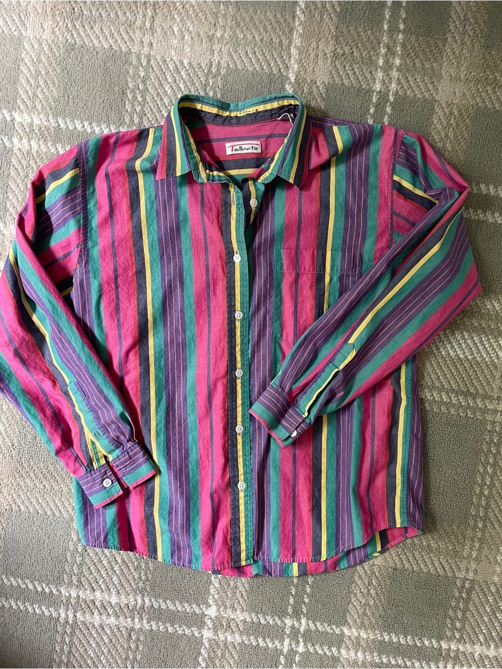 VTG Talbots 100% cotton bold multi stripe button up shirt M